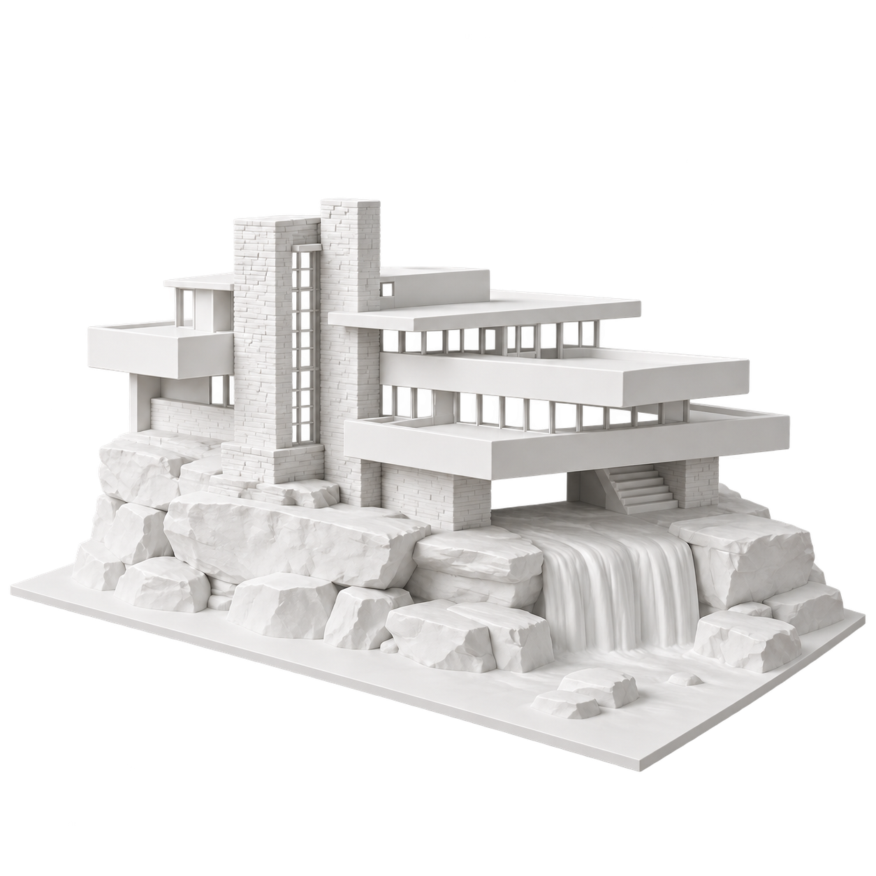 Render de maqueta blanca de Casa de la Cascada