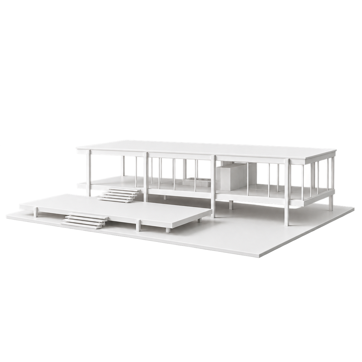 Render de maqueta blanca de Casa Farnsworth